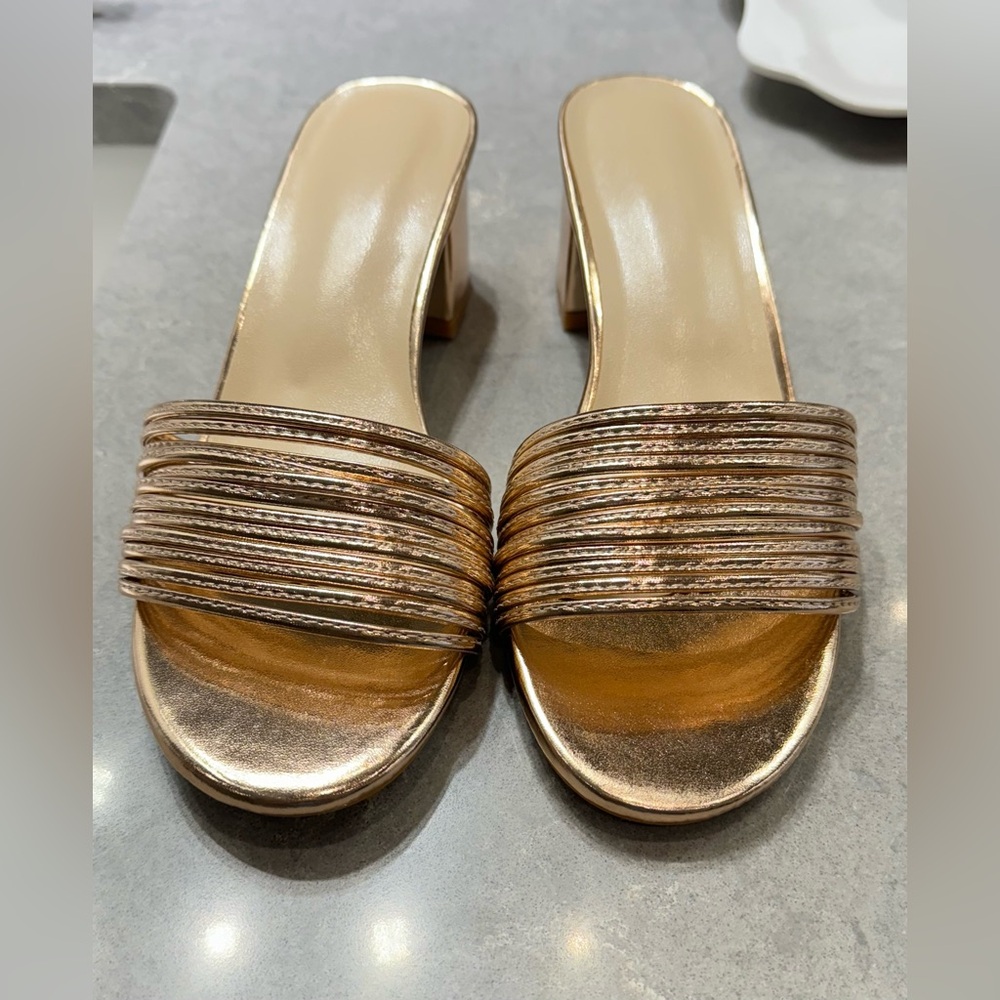 Gold Metallic Mules with Pleated Straps